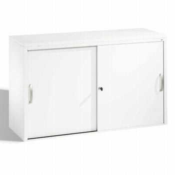 Aktenschrank mit Schiebetüren, Büroschrank, Stahlschrank, 2 Fachböden, Korpusfarbe schwarzgrau, Frontfarbe schwarzgrau, 720 x 1.200 x 400 mm (HxBxT)