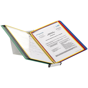 Sichttafel-Tischständer, 30 DIN A4 PVC-Tafeln, sortiert: blau, rot, gelb, grün, schwarz, Gewicht 3,3 kg