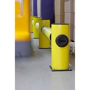 Verkehrsbarriere, Spezialkunststoff, einzeilig, Endpfosten, Höhe 516 mm, Durchm. 200 mm, gelb/schwarz