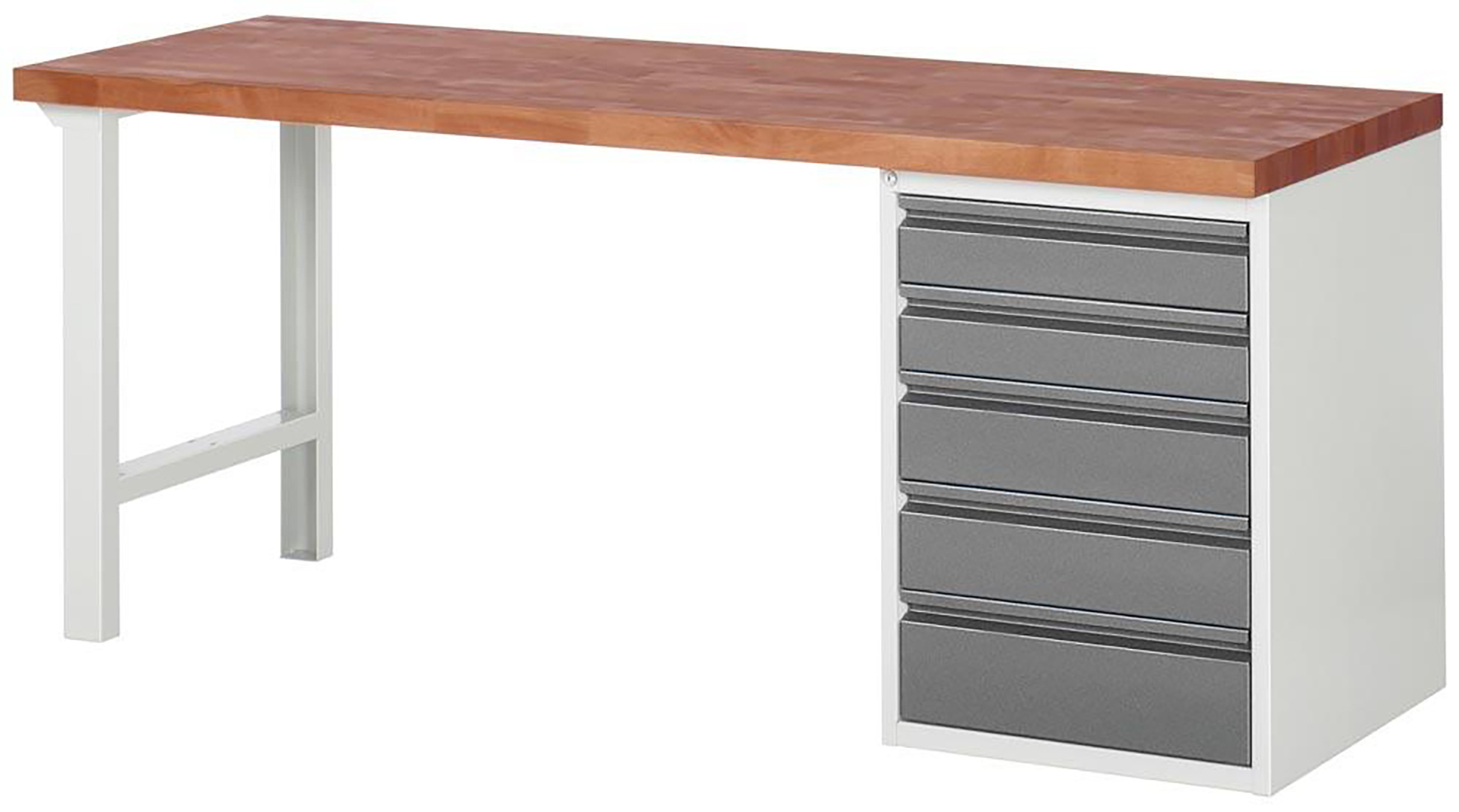Werkbank 7000 BR, BxTxH 2000xT700xH890 mm, Platte Buche 40 mm 40 mm, 5 Schubladen: 2x120, 2x150, 1x180 mm, zerlegte Anlieferung, RAL 7035/7016