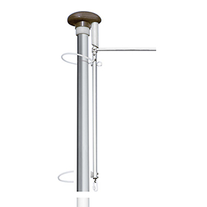 Konischer Fahnenmast mit Hissvorrichtung, D. u/o. 100/60 mm, Höhe über Flur 7 m, inkl. Drehbaren Hissbaren Ausleger inkl. Bodenhalterung