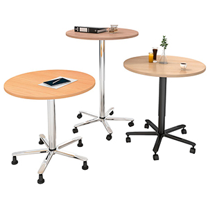 Säulentisch, Durchm.xH 800x720-1140 mm, Gasdruckfeder, Tischplatte 25 mm nussbaum, Gestell chrom, inkl. Gleiter und 5 Rollen, 2 mit Feststeller