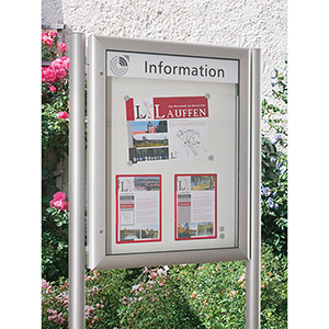 Softline-Schaukasten, BxTxH 1025x80x800 mm, DIN A1 quer, Aluprofile, ESG-Glas, Rückwand weiß, inkl. 10 Magnete + 1 Einstecktasche