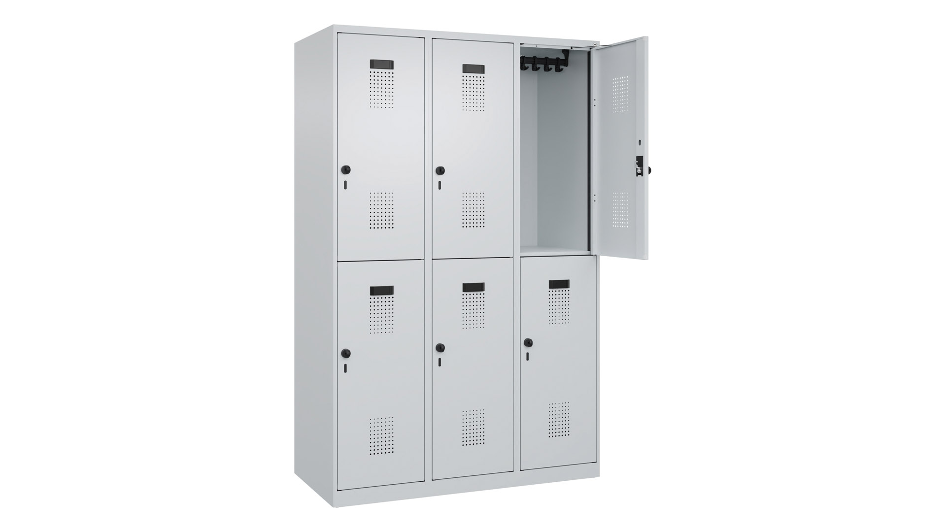 Garderobenspind doppelstöckig, Breite 120 cm, Höhe 185 cm, Tiefe 50 cm, 6 Fächer