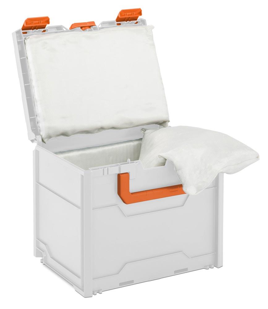 Akku-Systembrandschutzbox, BxTxH 400x300x340 mm, nicht brennbare Innenauskleidung, UN-Zulassung