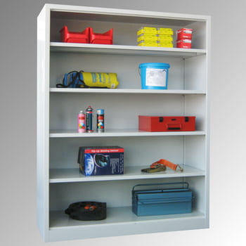 Flügeltürenschrank - Vollblechtüren - 1.950x1.500x500 mm (HxBxT) - 4 Einlegeböden verzinkt - Zylinderschloss - lichtgrau/feuerrot