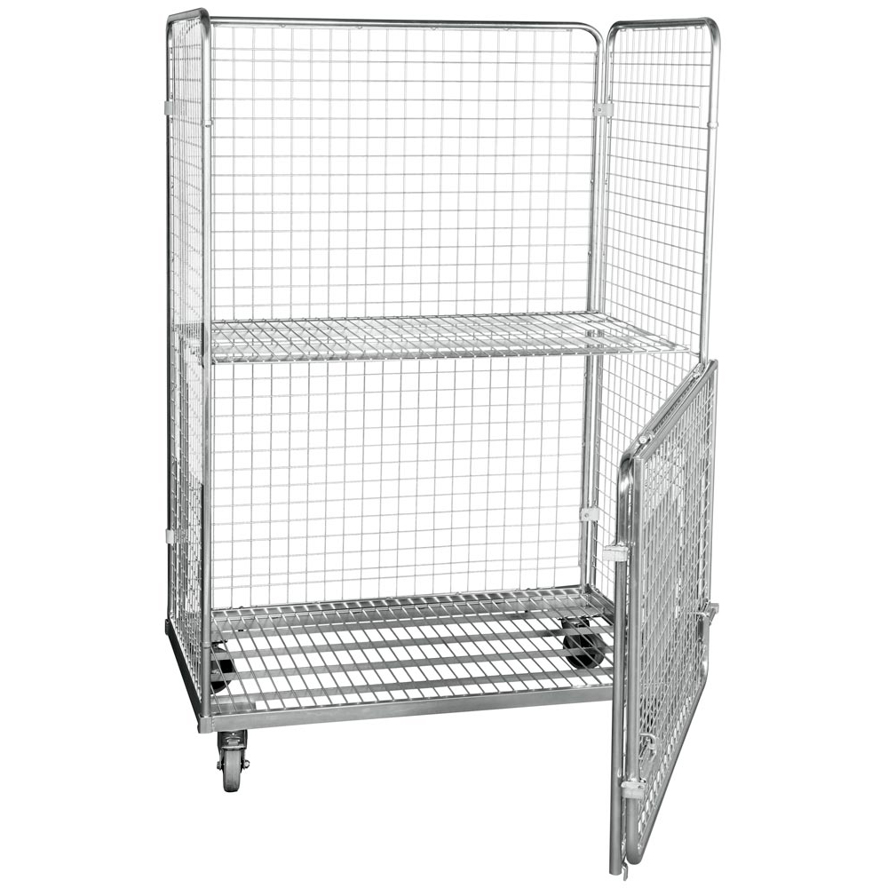 Stahl-Rollbox, 4-seitig (klappbare Vorderwand), Nutzhöhe 1605 mm, BxTxH 1200x800x1800 mm, verzinkt