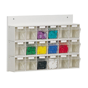 Kleinteilemagazin - Regalwand, BxTxH 600x108x410 mm, 30 Kästen, 12xGr. 6, 18xGr. 9, Gehäusefarbe weiß