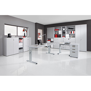 Schreibtisch, BxTxH 1600x800x650-850 mm, höhenverstellbar, C-Fuß-Gestell, Platte lichtgrau