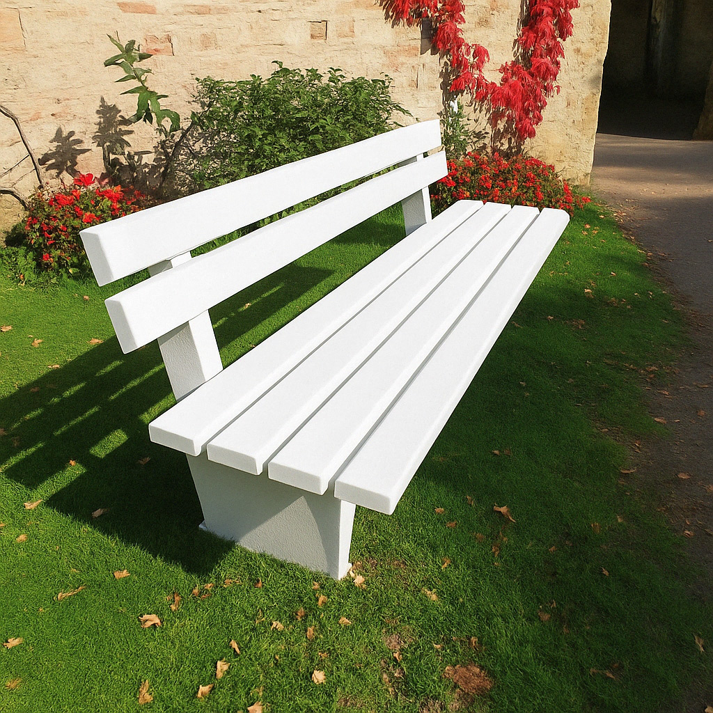 Parkbank mit Lehne aus Stahl/Kunststoff - Breite: 200 cm - Farbe: weiss