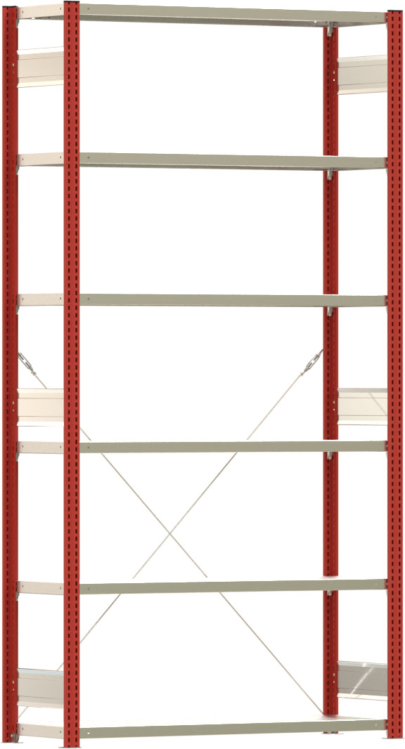 Fachbodenregal BERT - Breite: 128,5 cm - Tiefe: 40 cm - Höhe: 250 cm - 6 Böden - Grundregal