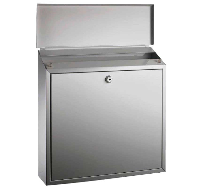 Briefkasten, Edelstahl rostfrei, BxTxH 360x100x360 mm, Einwurf von oben mit Abdeckung