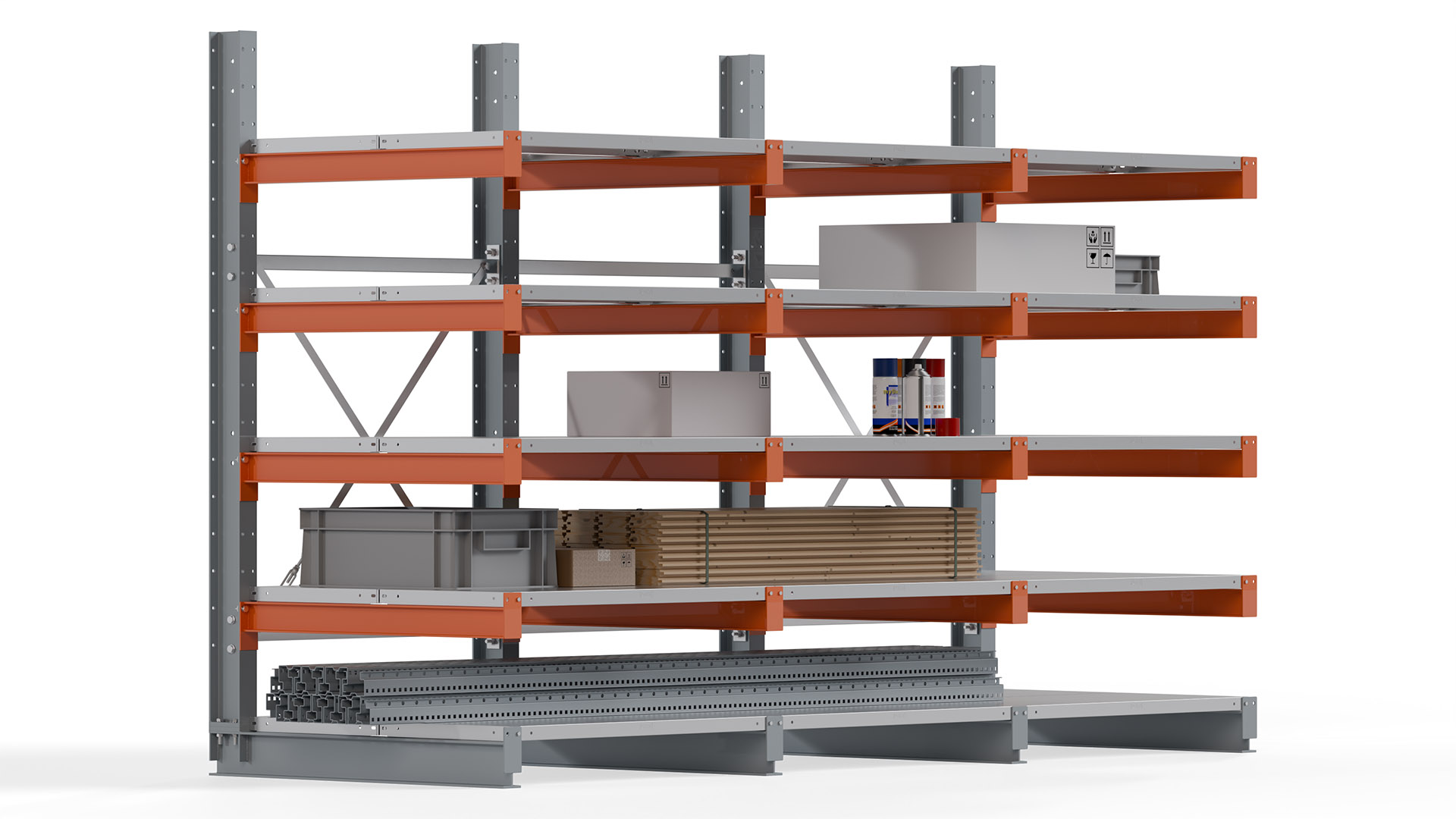Kragarmregal KARL basic - lackiert - Breite: 300 cm - Höhe: 200 cm - Tiefe: 100 cm - Traglast je Kragarm: 450 kg - einseitig