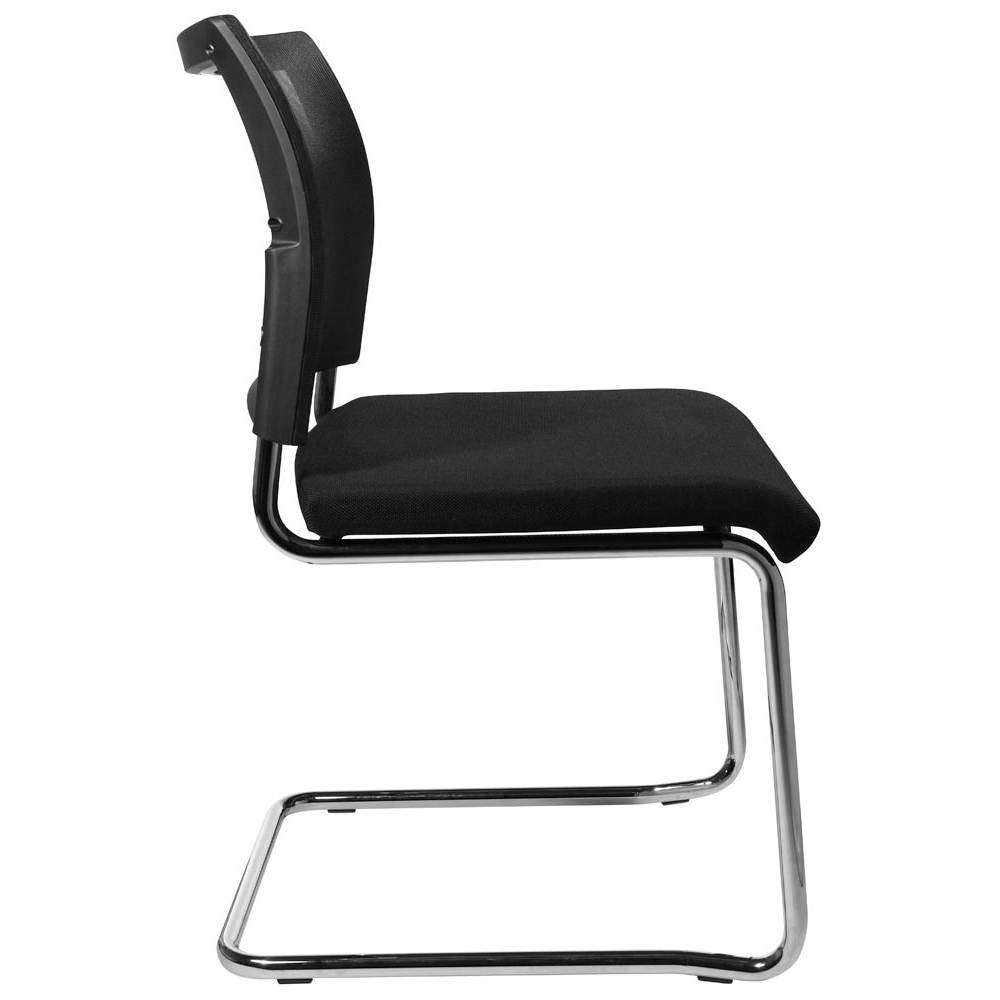 Schwingstuhl, Freischwinger, Sitz-BxTxH 480x450x450 mm, Gesamthöhe 850 mm, Gestell verchromt, Netzrücken schwarz, Sitzpolster schwarz, VE 2 Stück.,