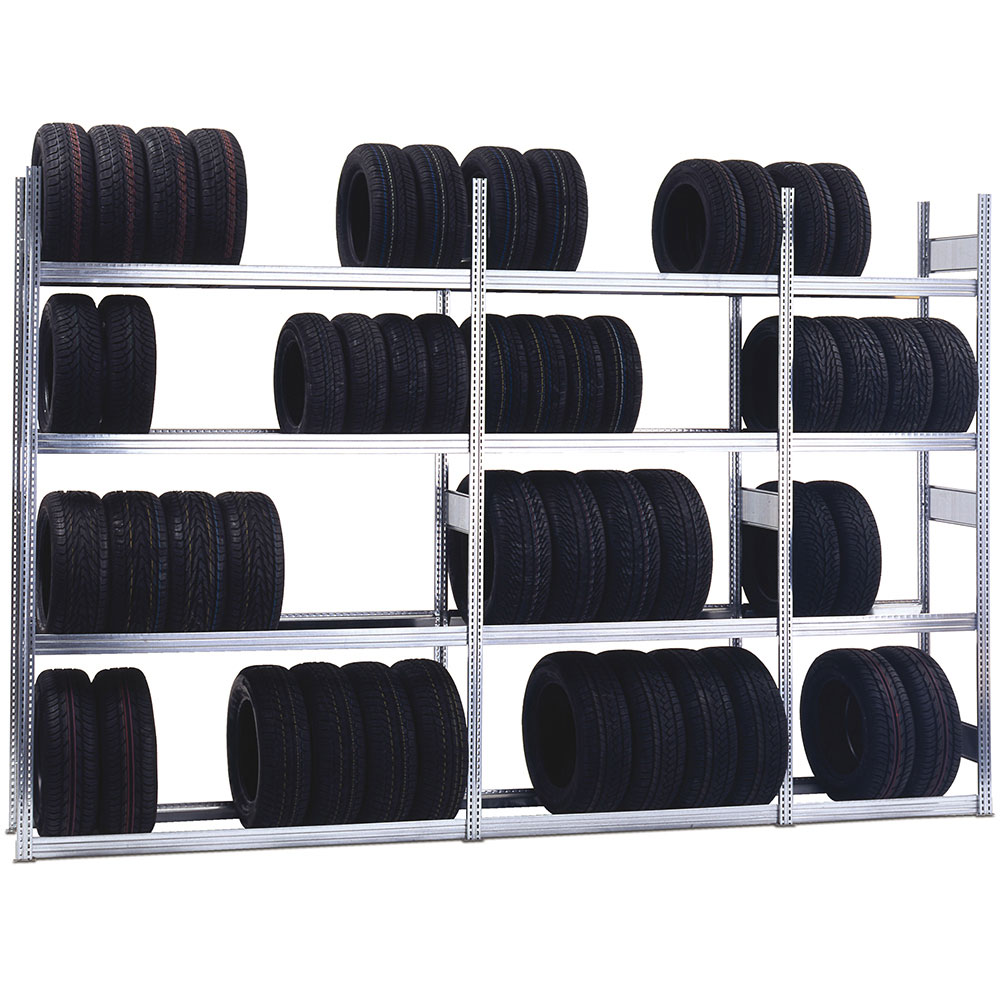 Reifenregal, Grundfeld, verzinkt, 4 Lagerebenen, Fachlast 250 kg, BxTxH 875x400x2500 mm