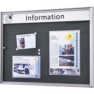 Schaukasten, BxTxH 380x27x500 mm, DIN A3 hoch, Aluprofile, ESG-Glas, Rückwand anthrazit, inkl. 10 Magnete + 1 Einstecktasche