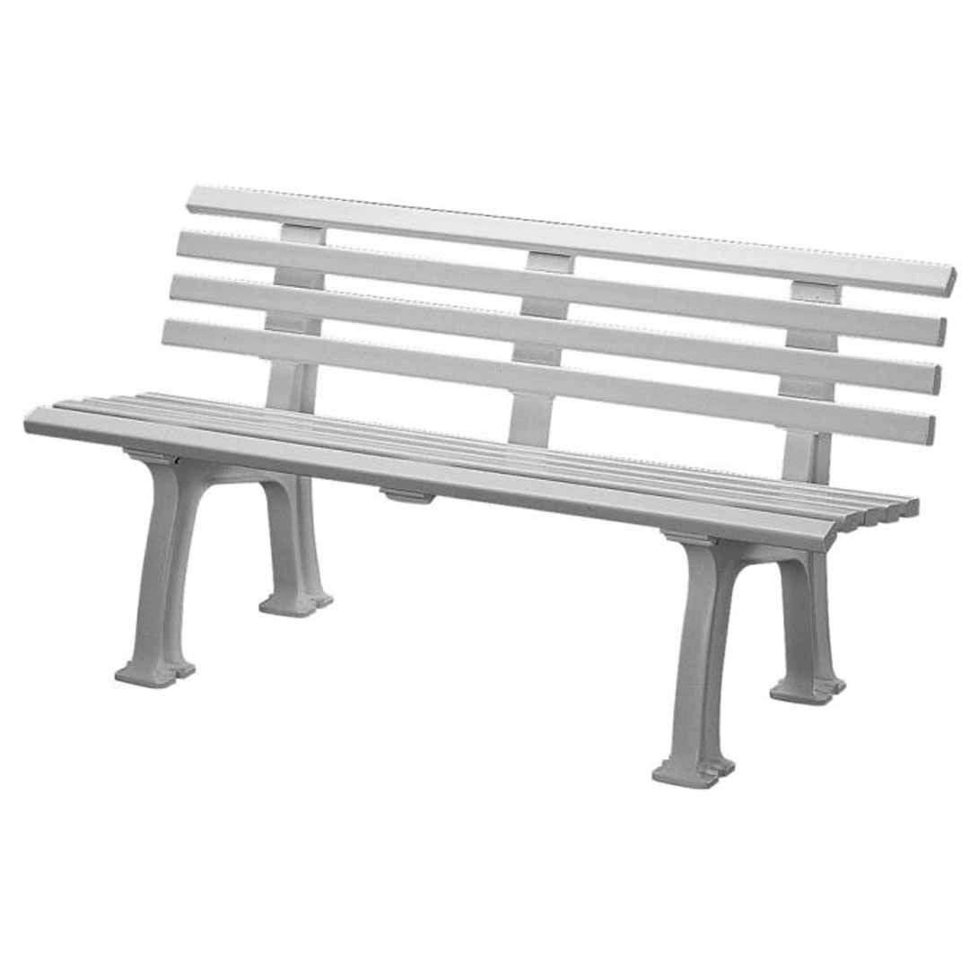 Parkbank aus Kunststoff, mit 2 Füßen, 5 Sitz- und 4 Lehnlatten 50x30 mm, Breite 1500 mm, weiß