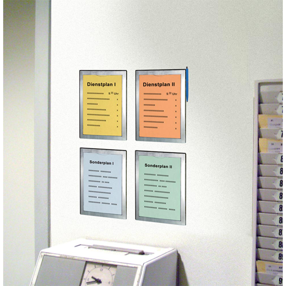 Tür-/Wandschild, DIN A3, BxTxH 350x20x470 mm, Stahl in alusilber