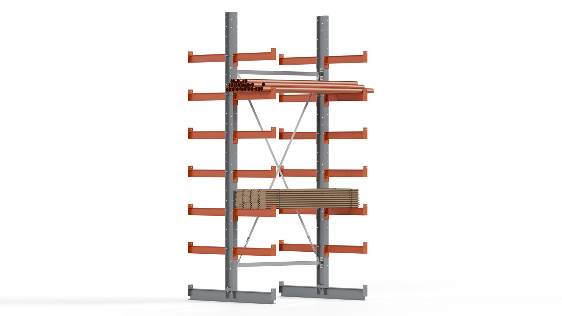 Kragarmregal KARL basic - lackiert - Breite: 128 cm - Höhe: 300 cm - Tiefe: 60 cm - Traglast je Kragarm: 740 kg - beidseitig