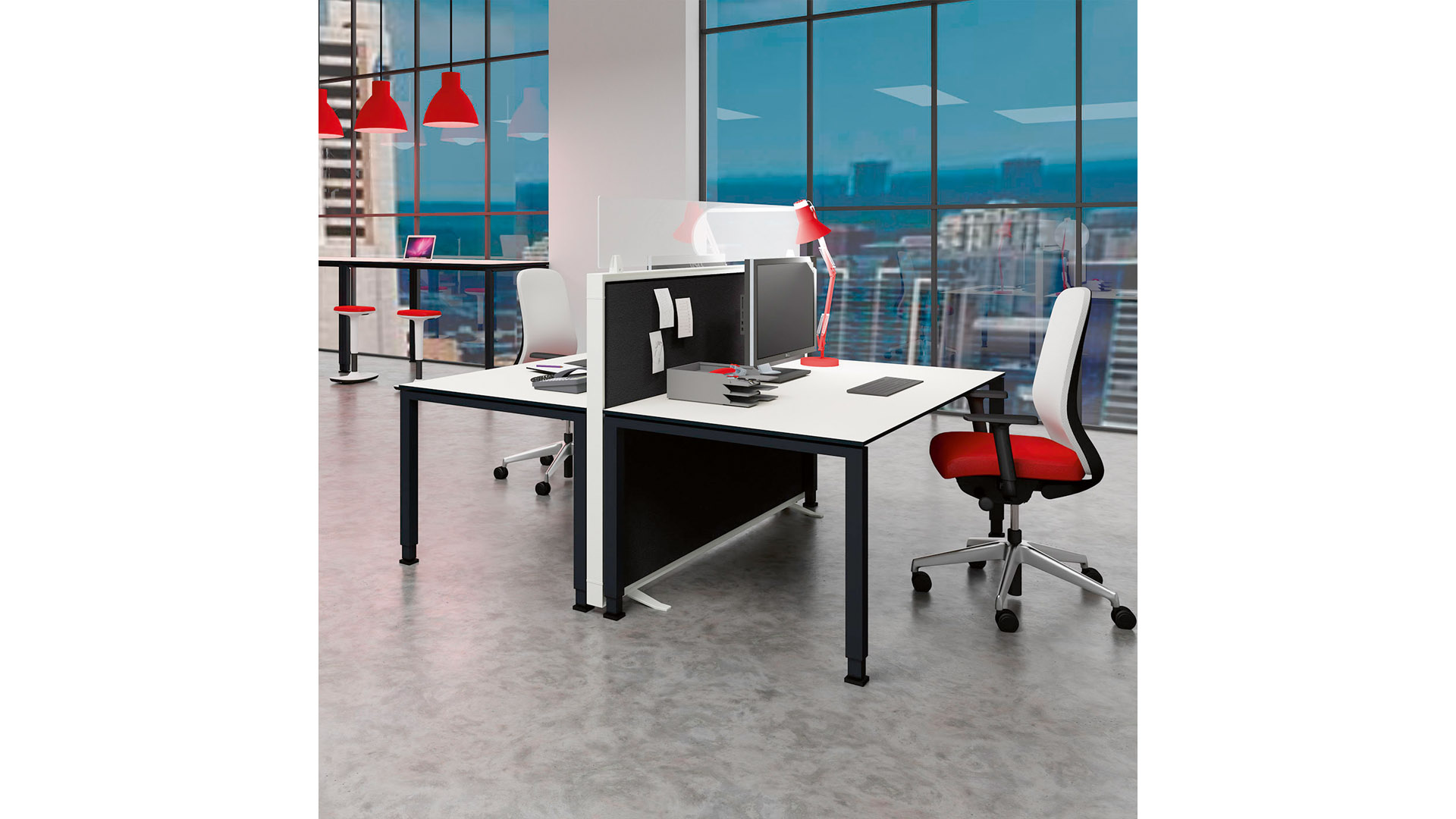 Schreibtisch, BxTxH 1800x800x650-850 mm, 4-Fuß Quadratrohr, Platte lichtgrau, ABS Umleimer, Gestell weißalu