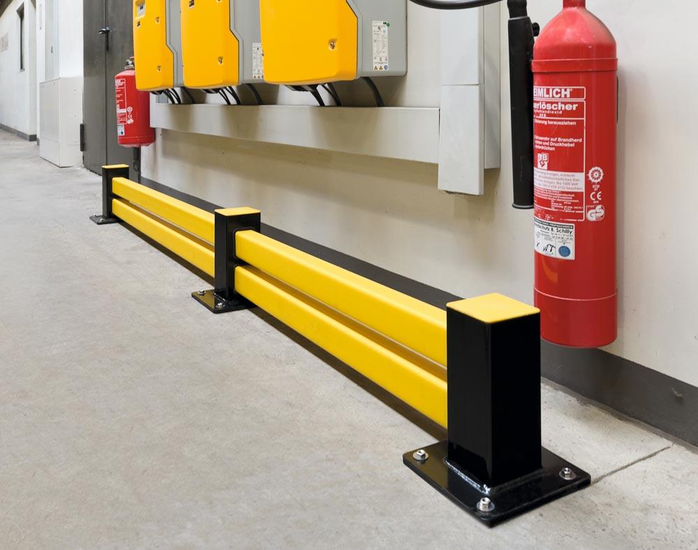 Hybrid-Rammschutz-Bodenbarriere, Stahl-Mittelpfosten, 100x100 mm, , schwarz, Höhe 255 mm