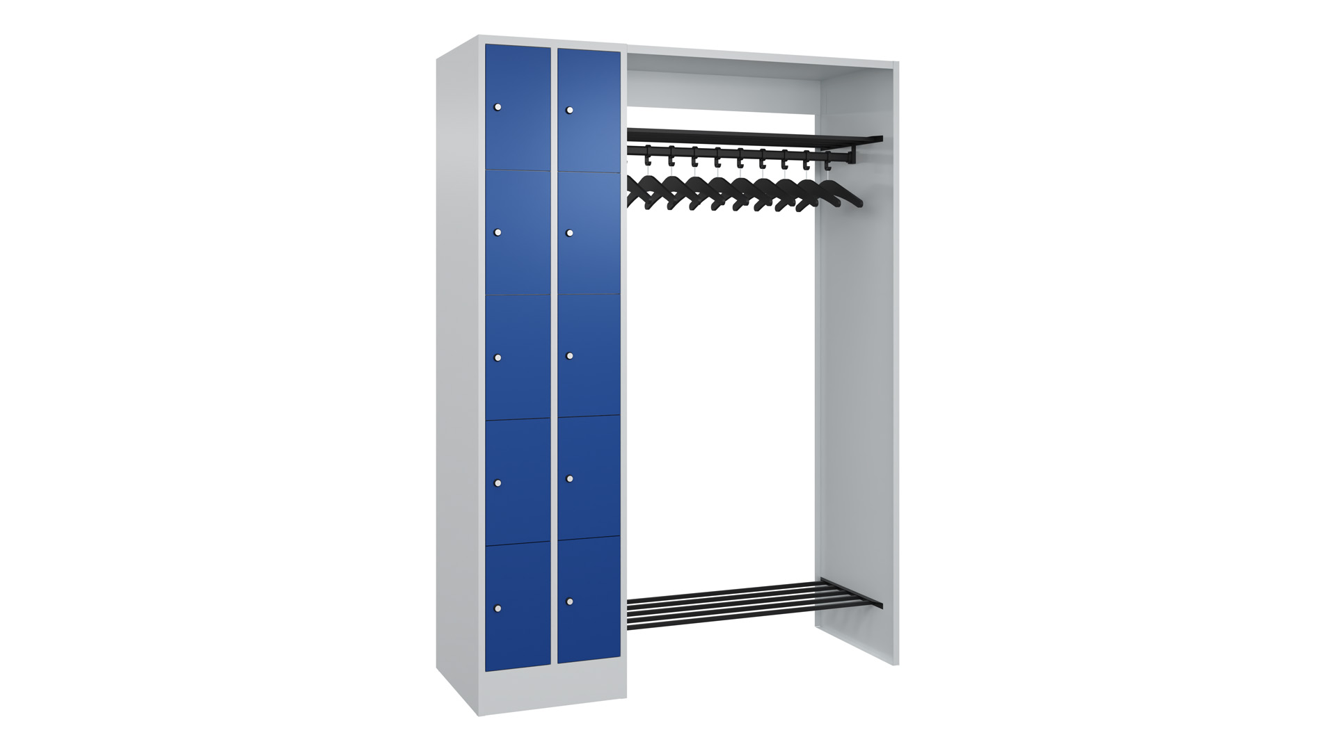 Garderobe, Garderobenanlage, Breite 141 cm, Höhe 195 cm, Tiefe 48 cm, 10 Fächer