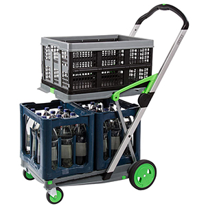 Klappwagen, BxTxH 890x550x1025 mm, zusammengeklappt 670x470x110 mm, 2 Ladeflächen, 1 Faltbox, Farbe anthrazit/grün