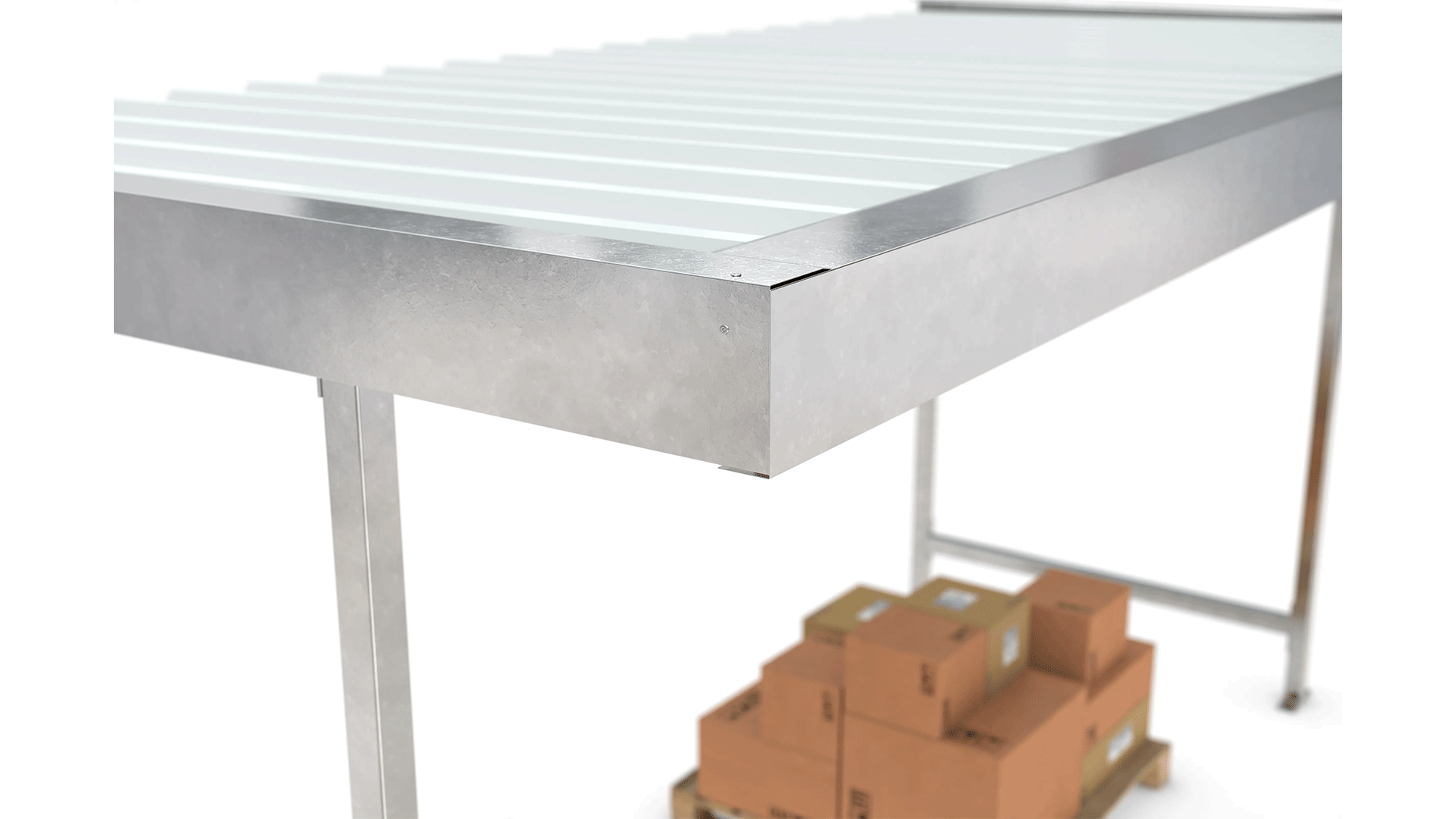 Fahrradunterstand, Überdachung, Modell Leipzig, einseitig, Grundeinheit ohne Seiten- und Rückwände, Profilblech RAL 9002, BxTxH 4300x2200x2350 mm