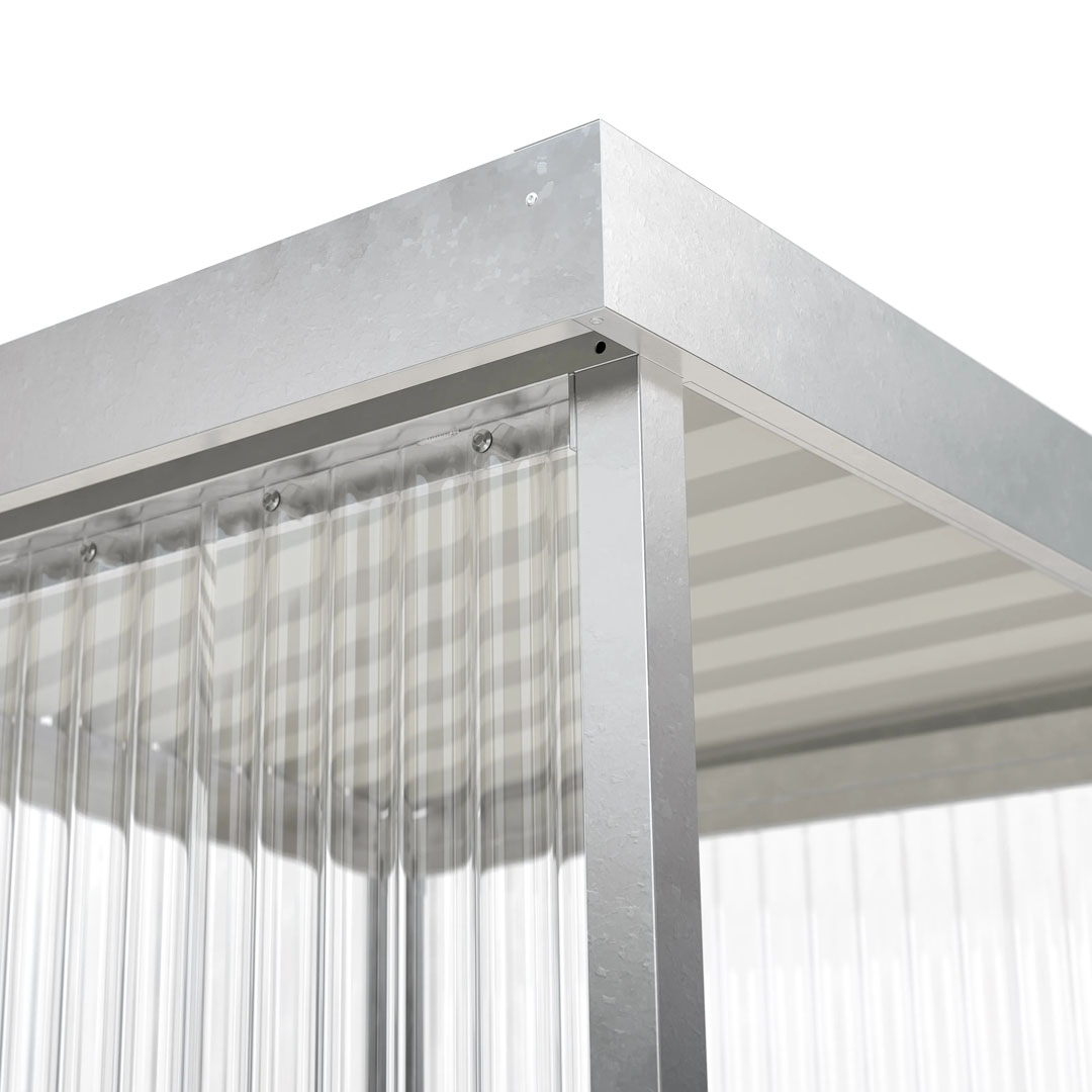 Raucherunterstand, Flachdach, für 2-3 Personen, feuerverzinkt, Stahl/PVC, 2.360 x 1.720 x 1.580 mm (HxBxT), Bausatz