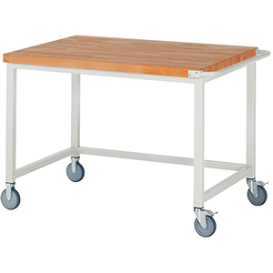 Fahrbare Werkbank, Breite 125 cm, Tiefe 90 cm, Höhe 88 cm, Platte: Buche-Riegel