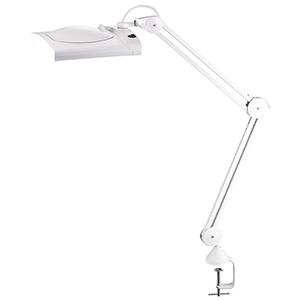LED-Lupenleuchte, 5 Dioptrien, Linse 180x152 mm, 62 LEDs, mit Abdeckung, Tischklemme, weiß