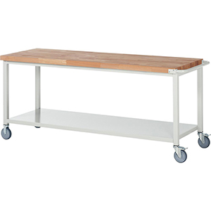 Fahrbare Werkbank, Breite 200 cm, Tiefe 70 cm, Höhe 88 cm, Platte: Buche-Riegel