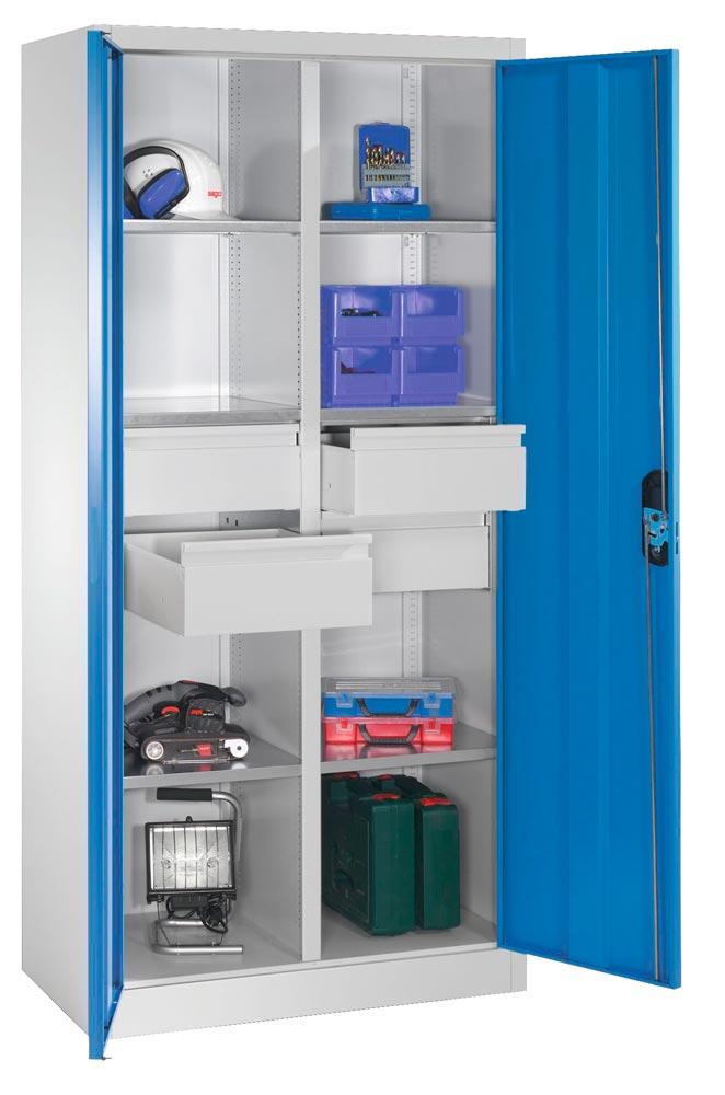 Werkzeugschrank mit 6 Böden und 4 Schubladen