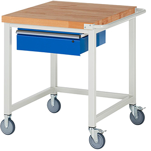 Fahrbare Werkbank, Breite 100 cm, Tiefe 90 cm, Höhe 88 cm, 1 Schublade(n), Platte: Buche-Riegel