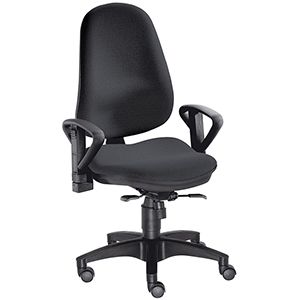 Bürostuhl, Schreibtischstuhl, Drehstuhl, Gr.M, Sitz-BxTxH 460x440x430-530 mm, Lehnenh. 560-610 mm, Punkt-Synchronm., Lendenwirbelstütze, Bandscheibensitz, Bezug schwarz