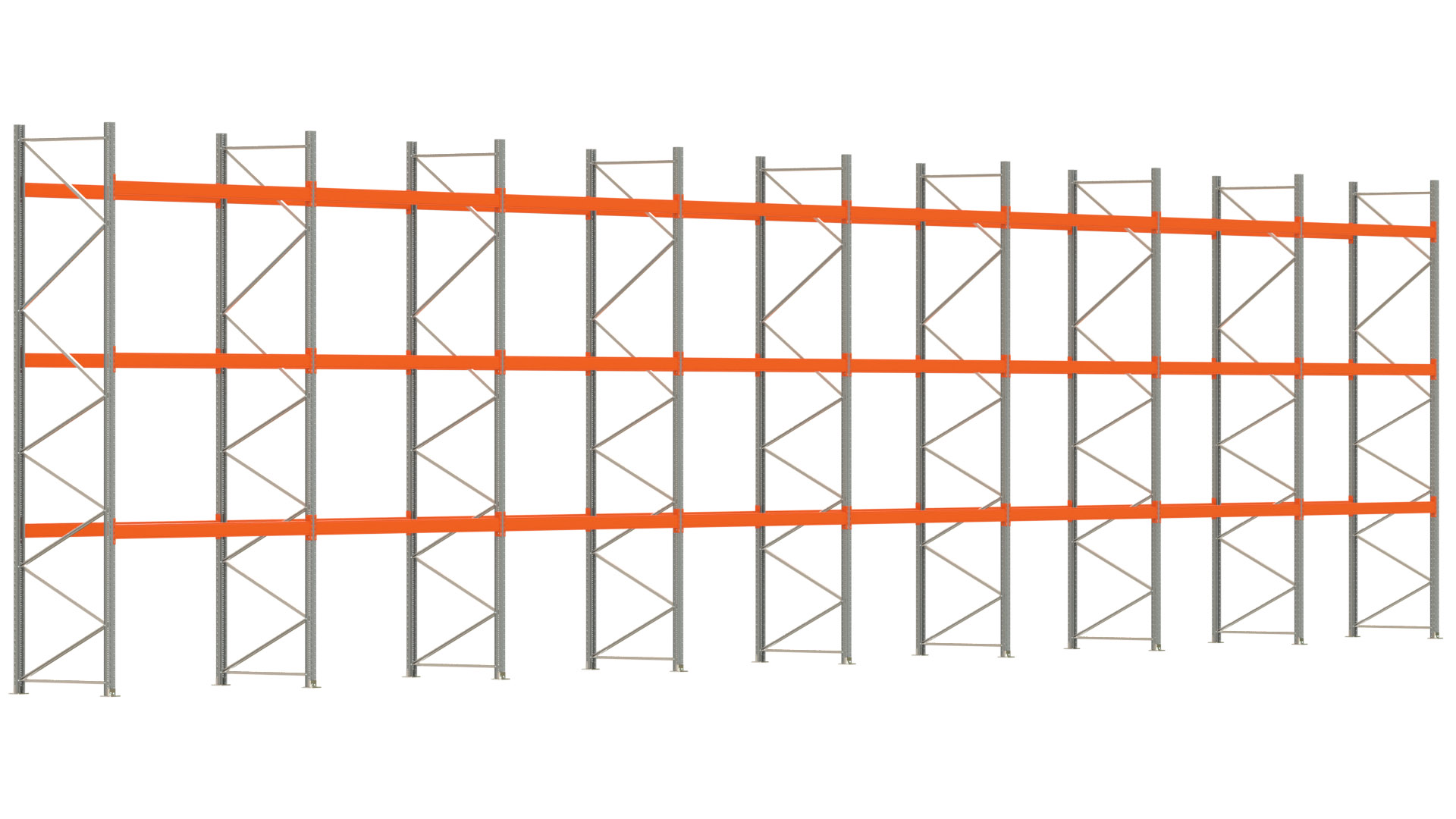 Palettenregal ARTUS - Breite 2236,5 cm - Höhe 500 cm - Tiefe 110 cm - Fachlast 3000 kg - 96 Palettenstellplätze