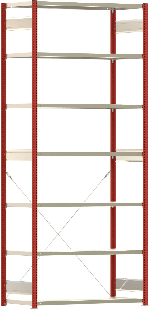 Fachbodenregal BERT - Breite: 128,5 cm - Tiefe: 60 cm - Höhe: 300 cm - 7 Böden - Grundregal