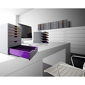 Schubladenbox, BxTxH 280x356x292 mm, 7 farbige Schubladen, aus ABS, inkl. Beschriftungsfenster