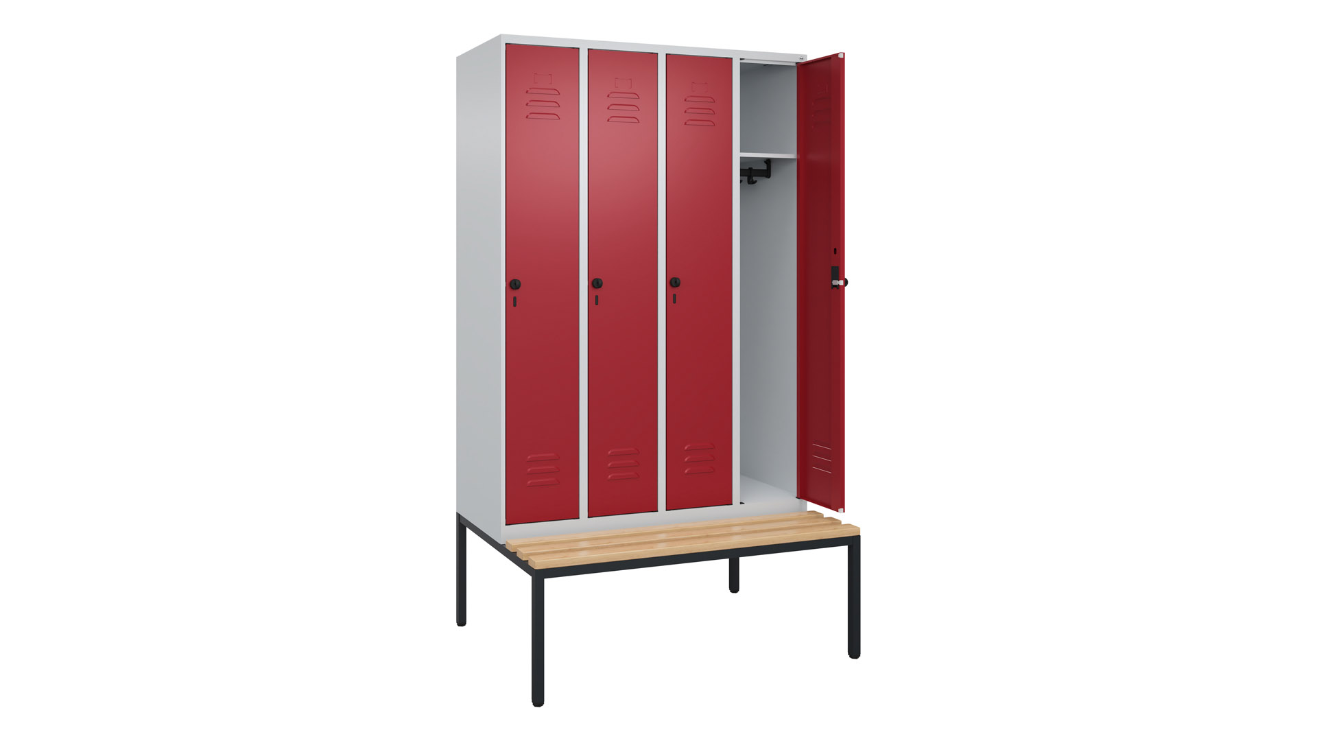 Spind - Garderobenschrank, Breite 120 cm, Höhe 212 cm, Tiefe 50 cm, 4 Abteile