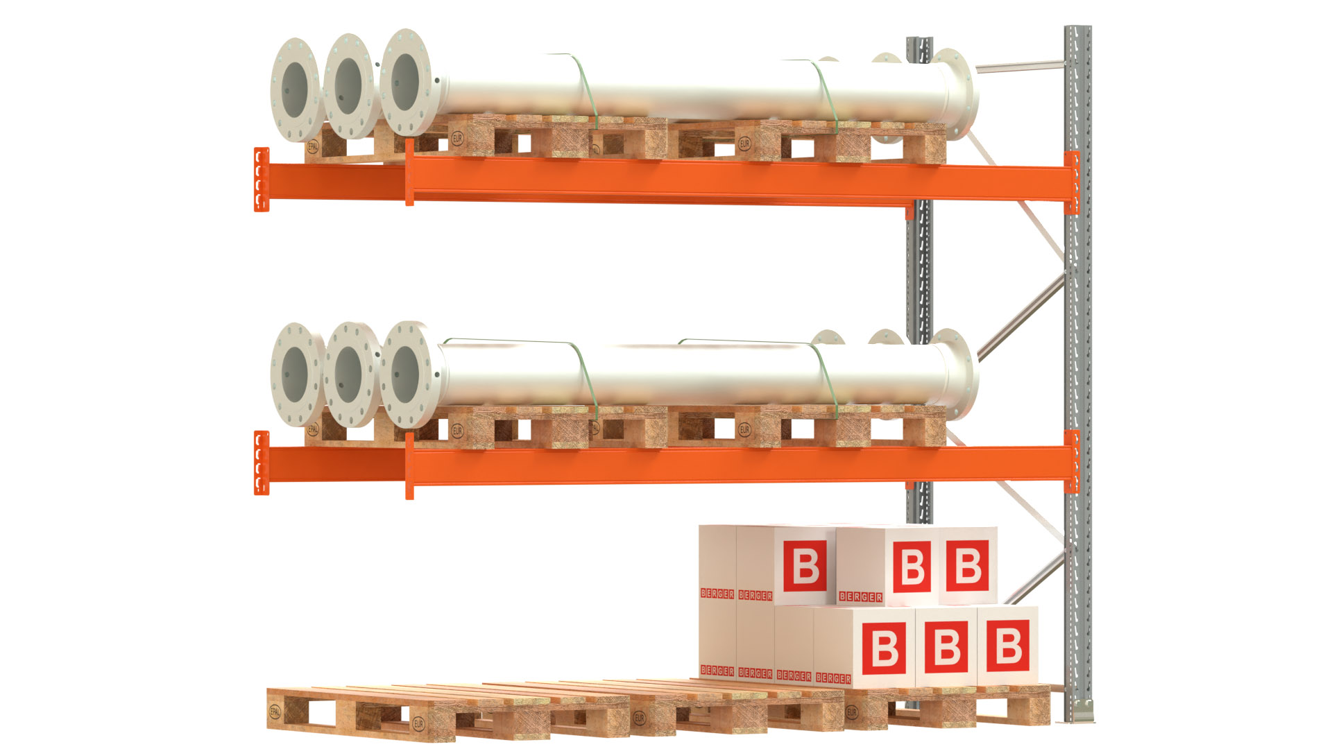 Palettenregal ARTUS - Anbaufeld - Breite 278,5 cm - Höhe 250 cm - Tiefe 110 cm - 2 Träger Ebenen