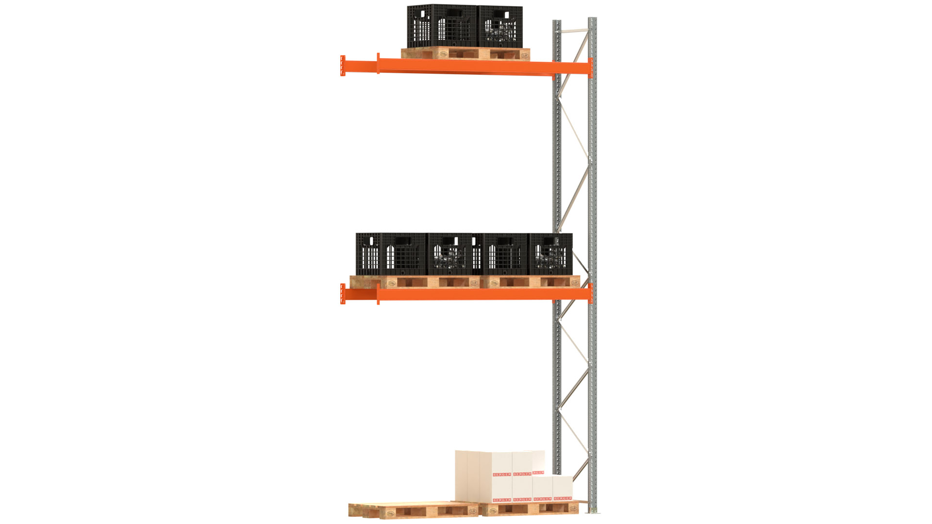 Palettenregal ARTUS - Anbaufeld - Breite 278,5 cm - Höhe 550 cm - Tiefe 80 cm - 2 Träger Ebenen