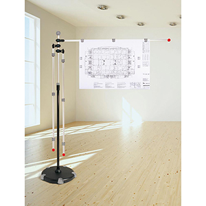 Mobiler Planhalter, 3 Alu-Schwenkarme A0 (1320 mm) mit je 3 Magnetclips, Rollenfuß