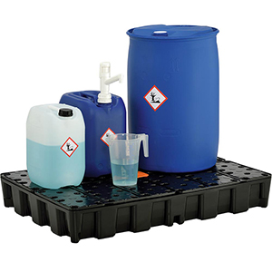 PE-Auffangwanne mit PE-Rost, BxTxH 1200x800x180 mm, Auffangvol. 120 l, Traglast 500 kg, Gewicht 12,8 kg, schwarz