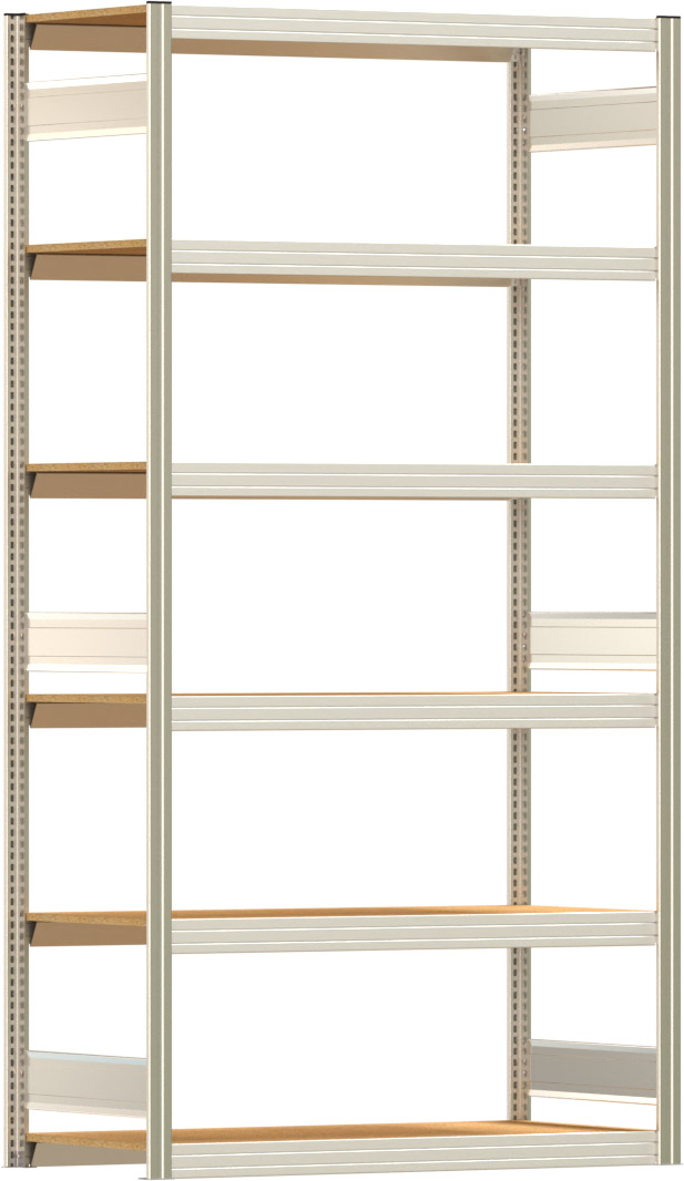 Fachbodenregal BERT - Breite: 128,5 cm - Tiefe: 60 cm - Höhe: 250 cm - 6 Böden - Grundregal