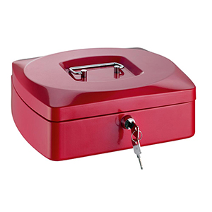 Geldkassette, BxTxH 255x200x90 mm, Stahlblech, Kunststoffeinsatz, Zylinderschloss, silber