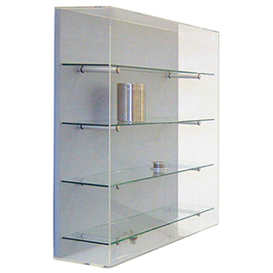 Wandvitrine, Ganzglas, Sichtböden oben/unten Dekor-Silber, 2 Dickglasböden, BxTxH 800x200x800 mm