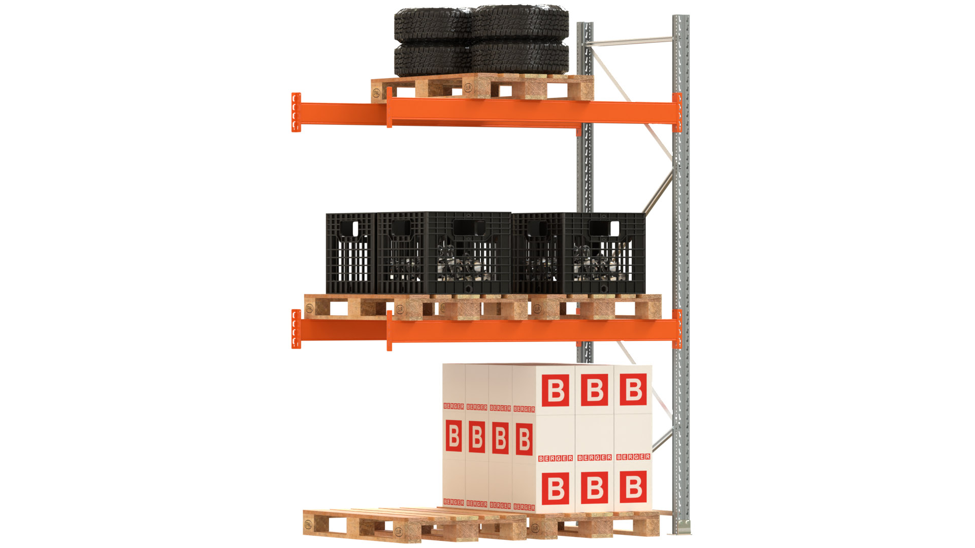 Palettenregal ARTUS - Anbaufeld - Breite 198,5 cm - Höhe 300 cm - Tiefe 110 cm - 2 Träger Ebenen