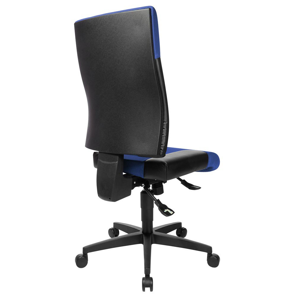 Bürostuhl, Schreibtischstuhl, Drehstuhl, Sitz-BxTxH 480x480-550x420-540 mm, Lehnenh. 580 mm, Netzrücken, seitl. Formpolster, Punkt-Synchronmech., Muldensitz, blau/schwarz