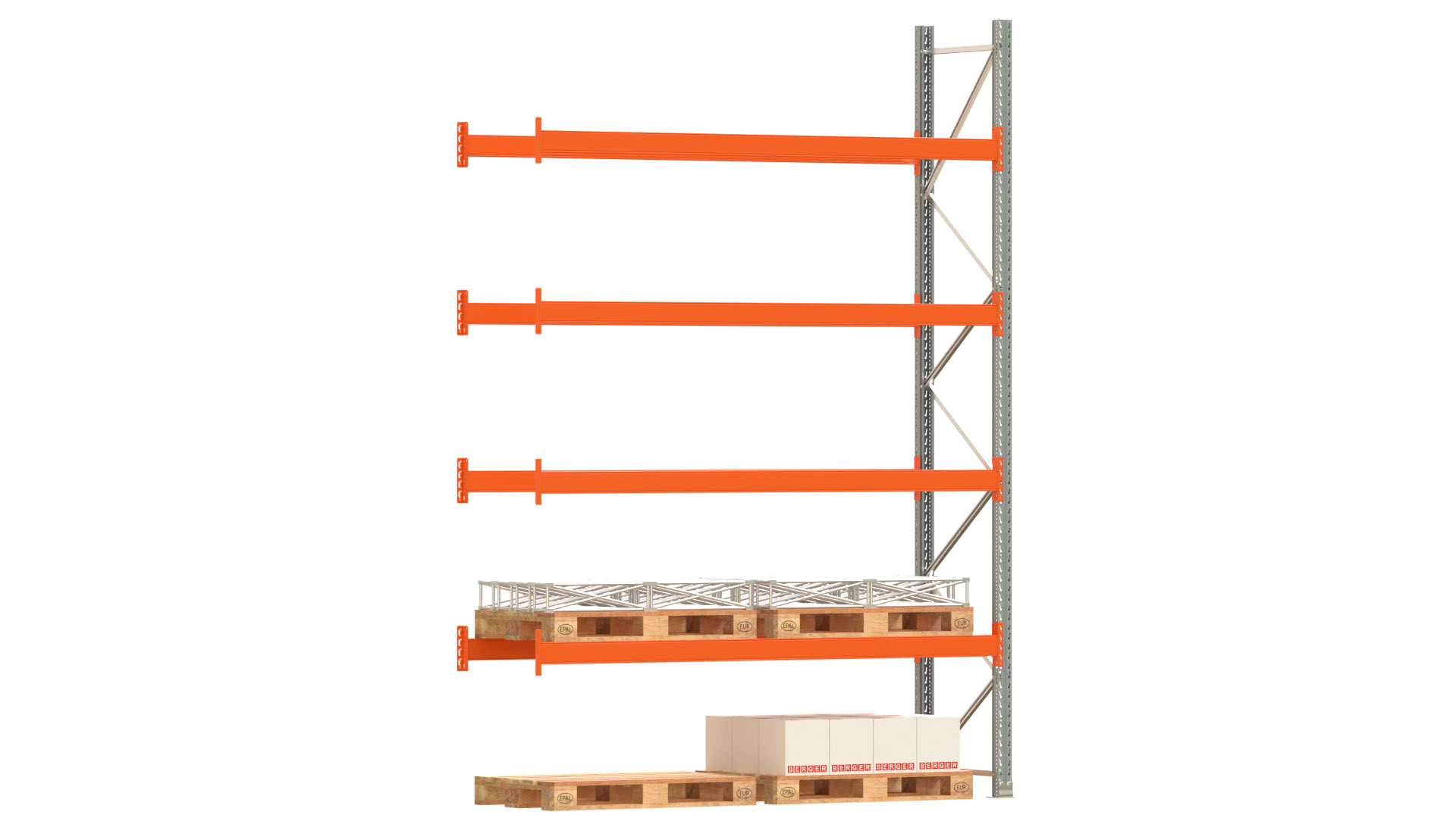 Palettenregal ARTUS - Anbaufeld - Breite 278,5 cm - Höhe 400 cm - Tiefe 80 cm - 4 Träger Ebenen