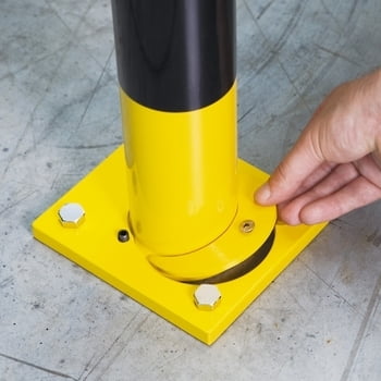 Schnelleinsatz Rammschutz-Bügel Indoor, Anfahrschutz aus Gütestahl, hochbelastbar, 750 mm Breite, 350 mm Höhe, gelb kunststoffbeschichtet